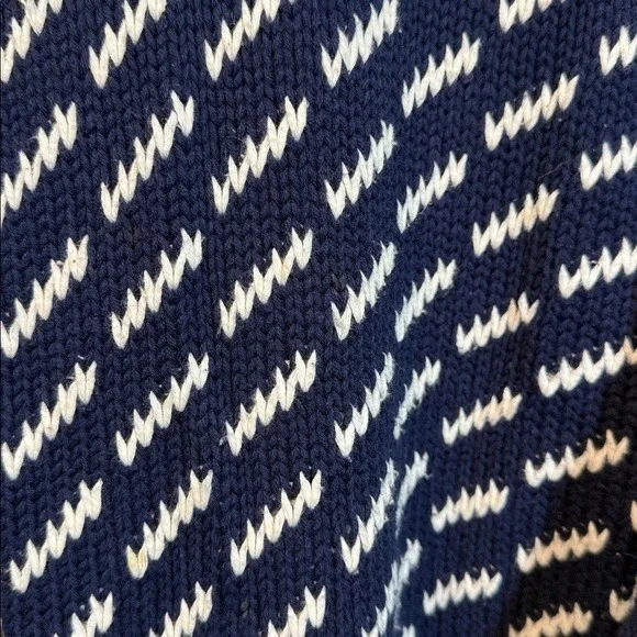 Men's 80's Eddie Bauer 100% Cotton Knit Blue Cream Birds Eye Crewneck Sweater XL - Picture 4 of 7